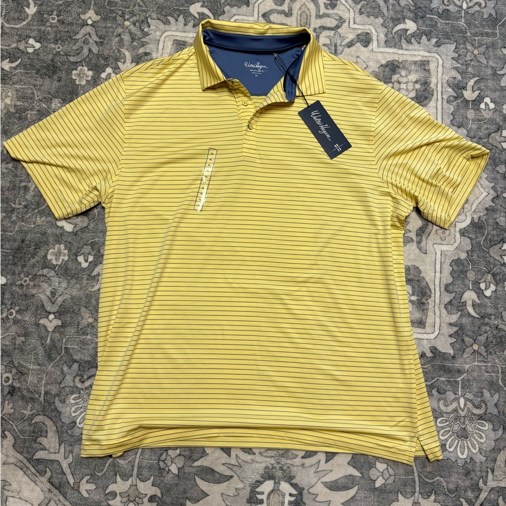 NWT Walter Hagen Yellow Striped Men's Polo Shirt